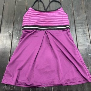 Lucy women's pink/purple/black print criss cross-back sports bra top Sz S